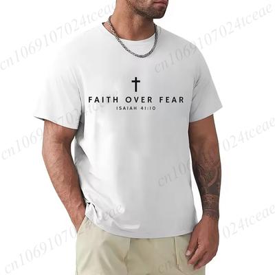 Oversized Mens Tshirts Summer Faith Over Fear Print Tee Shirt Funny Christian Jesus Design Street Short Sleeve Top Men Clothes