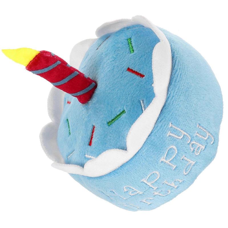 Dog Birthday Cake Shaped Squeaky Dog Toy Plush Dog Cake Toy For Birthday Party Sky-Blue 15.00X11.00X11.00CM Chew Toy 1Pcs