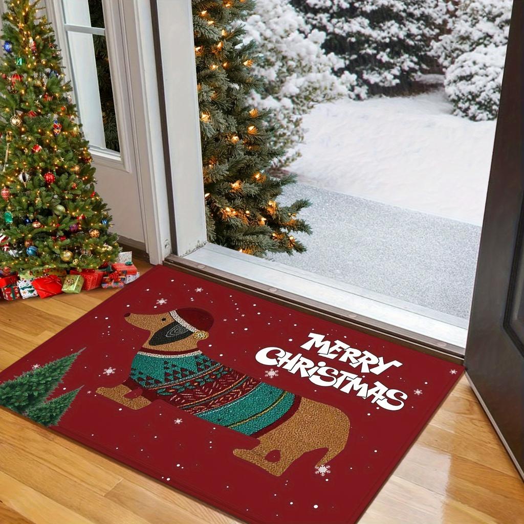 Christmas Puppy Welcome Mat Non-Slip Floor Rug Bedroom Kitchen Bathroom Doormats Polyester Indoor Outdoor Rugs Home Decor Carpet