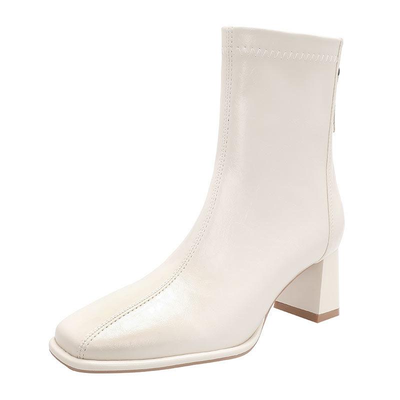 White French Small Short Boots Women's Spring and Autumn Single Boots 2025 Autumn and Winter New Women's Thin Boots Thick Heel Square Head High Heel B