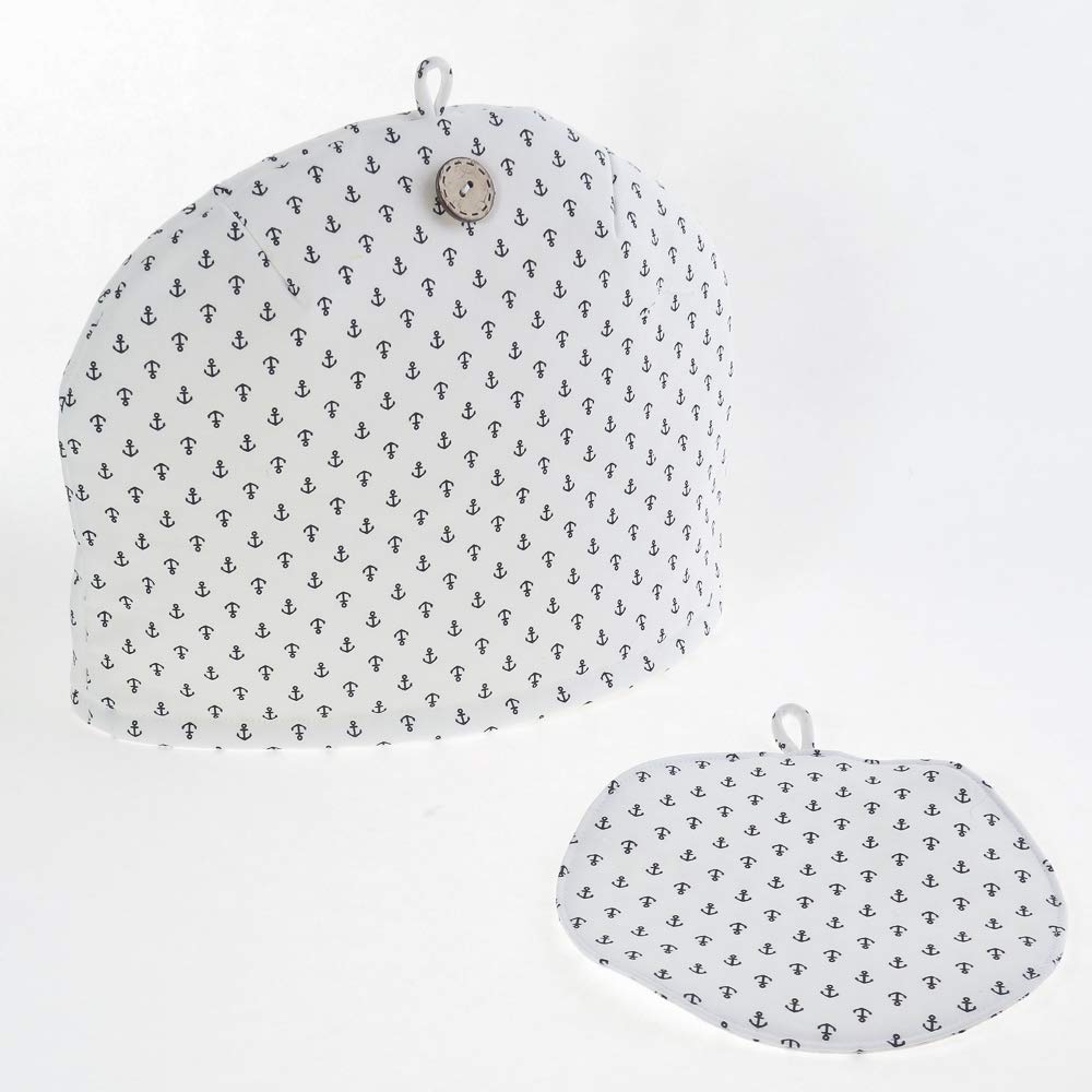 Stylish Tea Cozy Teapot Cover, Anchor and Marine Design, Crafted by Sachiko Kawashima and Akiko Kawashima, Made in Japan, 100% Cotton