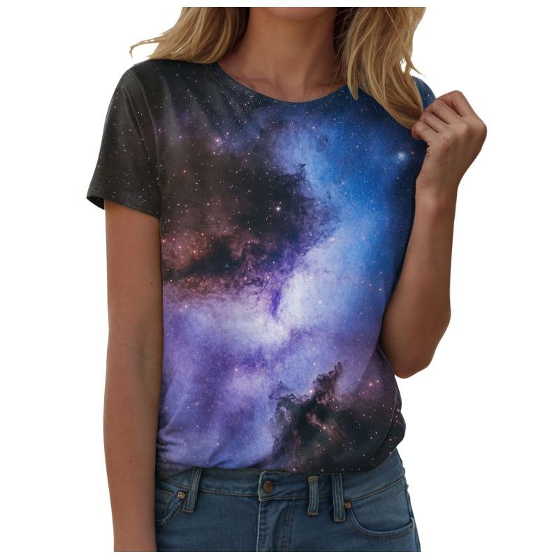 Top Blusa Mujer Tendencia 2025 Mujer Camisetas Estampado Galaxia 3D Camisas con Brillo Blusa Moda Cielo Estrellado Verano Ropa Para Mujer