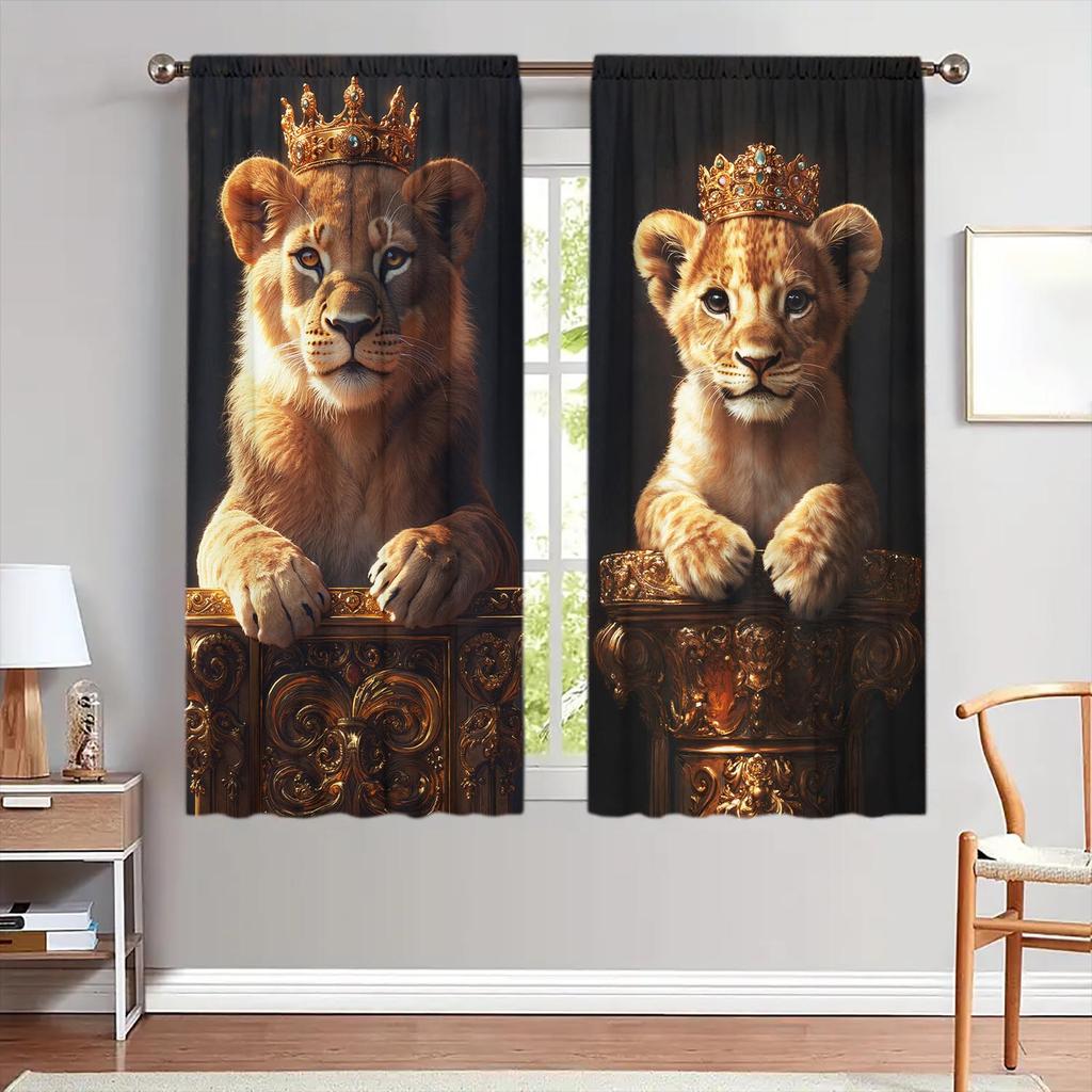 2pcs Lion King Father and Son Printed Curtains   Shade and Privacy Protection   Suitable for Decorating Various Rooms