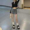2025 Plus Size Spicy Retro A-line Denim Mini Skirt - High Waist Summer Skirt Pants for Women
