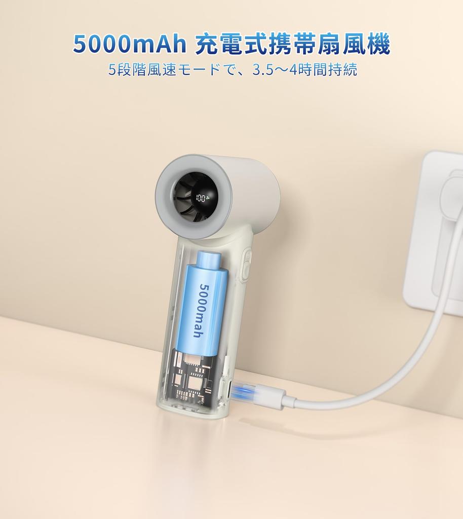 TONEOF Handheld 5000mAh High 5 Speed LCD with Heatstroke Perfect for Outdoor Fireworks and More Fan, Capacity, Rechargeable, Compact, Mini, Portable,