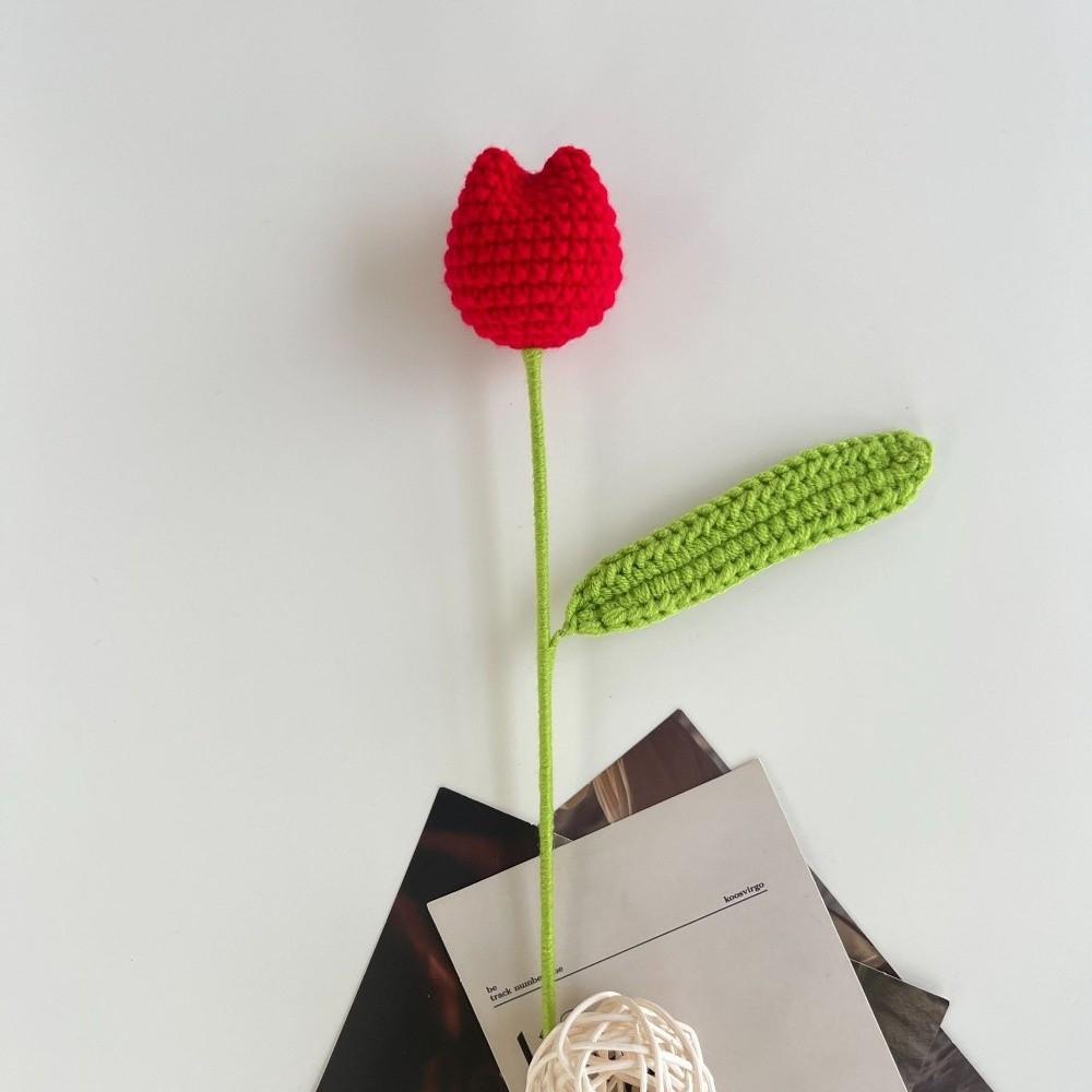 

1pc Hand-woven Handmade Bouquet Artificial Knit Fake Flowers Tulip Crochet Flowers Party Wedding червоний