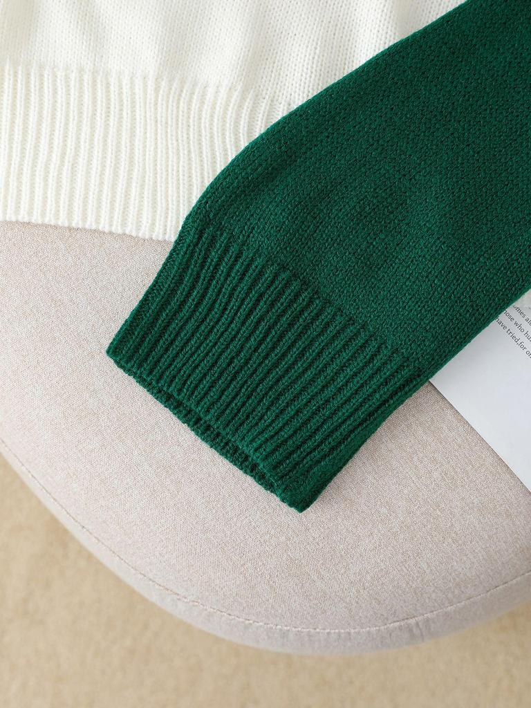 Cross-Border Autumn/Winter Color Block Knit Sweater - Women's Long Sleeve Top