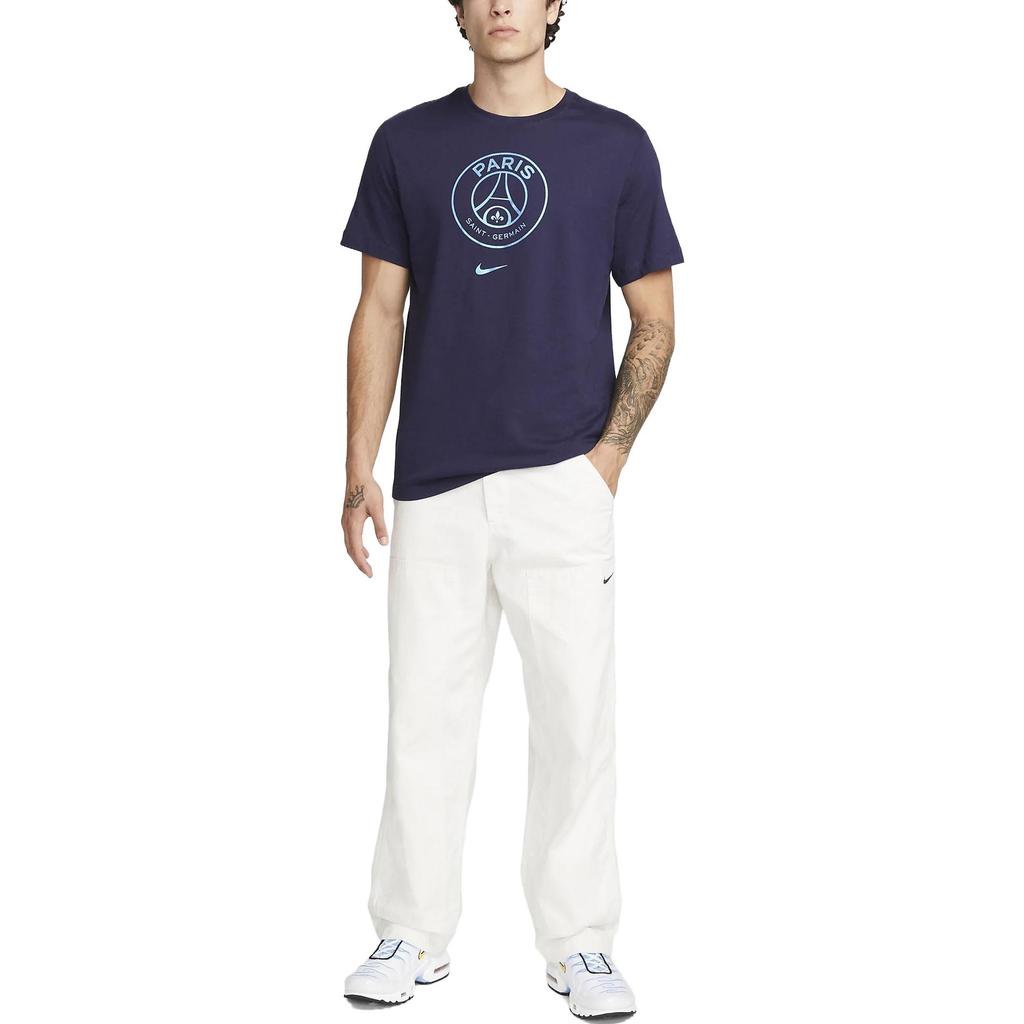 Nike Paris Saint-Germain Crest Letter Print Pattern Crew Neck Short Sleeve T-Shirt Men Tops Blue DJ1315-498