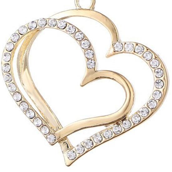 1 Set Women Necklace Earrings Set Hollow Out Heart Shape Rhinestone Decor Prom Party Hanging Earrings Pendant Clavicle Necklace