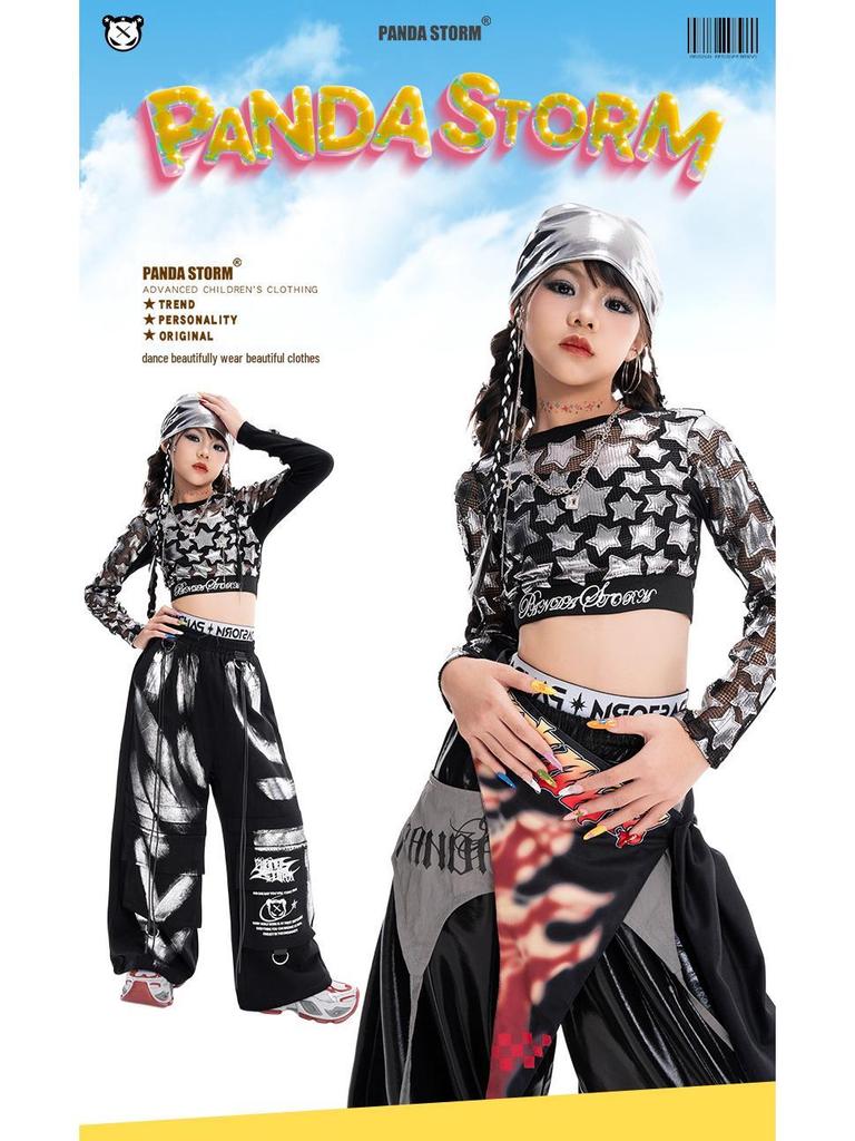 Girls' Jazzy Crop Long-Sleeve Top & Pants Set - Children's Street Dance Costume