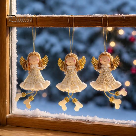 Pastel Color Christmas Tree Decor Angel Hanging Ornaments, Cute Plush Doll Pendant, Xmas Decorative Charms Ornaments for Home Holiday Wedding