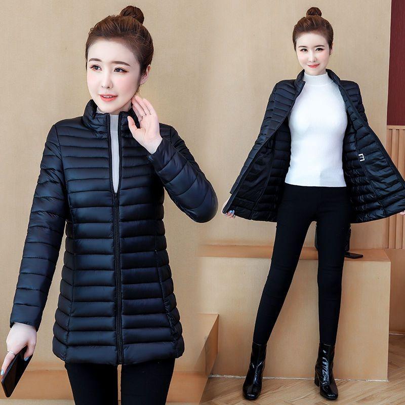 Thin Down Cotton Jacket Women Mid-length Cotton Jacket Korean Style Slim Autumn Winter