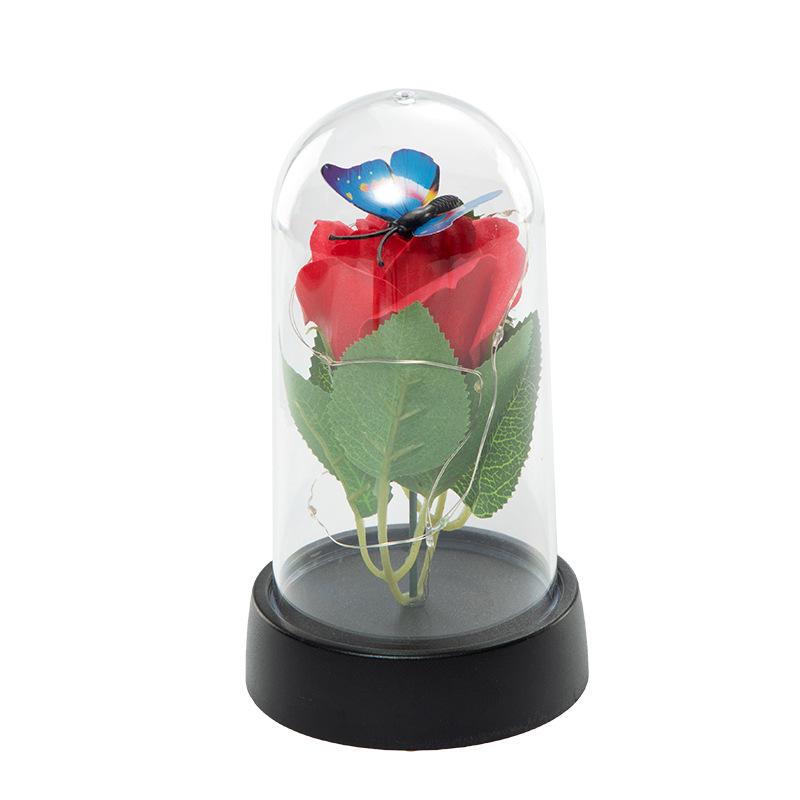 Eternal Flower Glass Dome Night Light - Gold Foil Butterfly Rose & Dried Flower Table Decoration