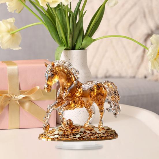 Yousheng Acrylic Horse Centerpiece 2D Flat Coin Horse Ornament Tabletop Horse Decoration for Living Room Bedroom Home Office Desk Shelf