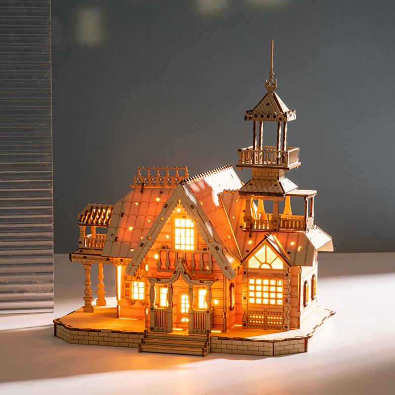 3D Wooden Puzzle Villa Model - Children s DIY Educational Building Blocks Toy
