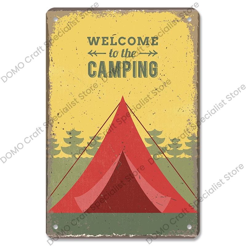Camping Abenteuer Plaketten Vintage Metall Platte Berg Reise Campervan Touren Retro Metall Zeichen Wand Dekor Reise Club Camping Autos