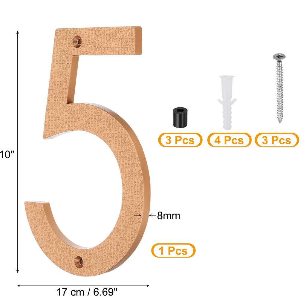 10 Inch House Number, House Address Numbers Sign Large Floating Modern with Screws for Outside Door Wall Street, Gold, 0-9