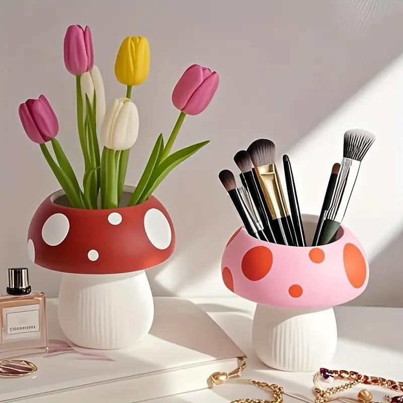 Cute Mushroom Ceramic Pen Container Series Suitable Makeup Brushes Container Office Supplies Desktop Creative Decoration]