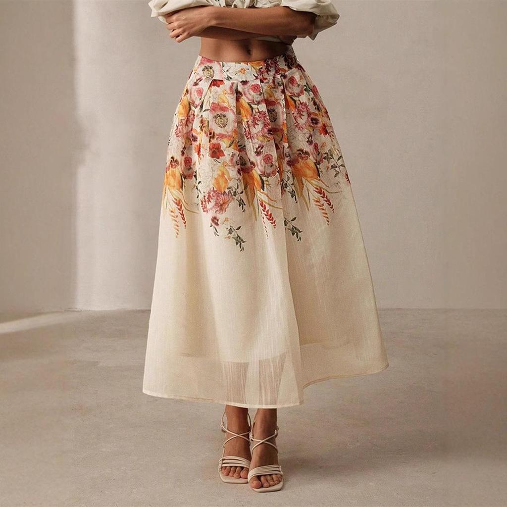 European & American Midi Skirt: Bamboo Print, Spring/Summer, Elegant & Gorgeous, for Middle Eastern Muslim Women