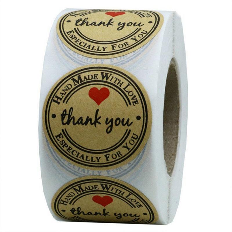 500pcs 1inch Kraft paper Thank You Stickers Seal Labels Small Business Supplies Handmade With Love Stickers Cute Stationery