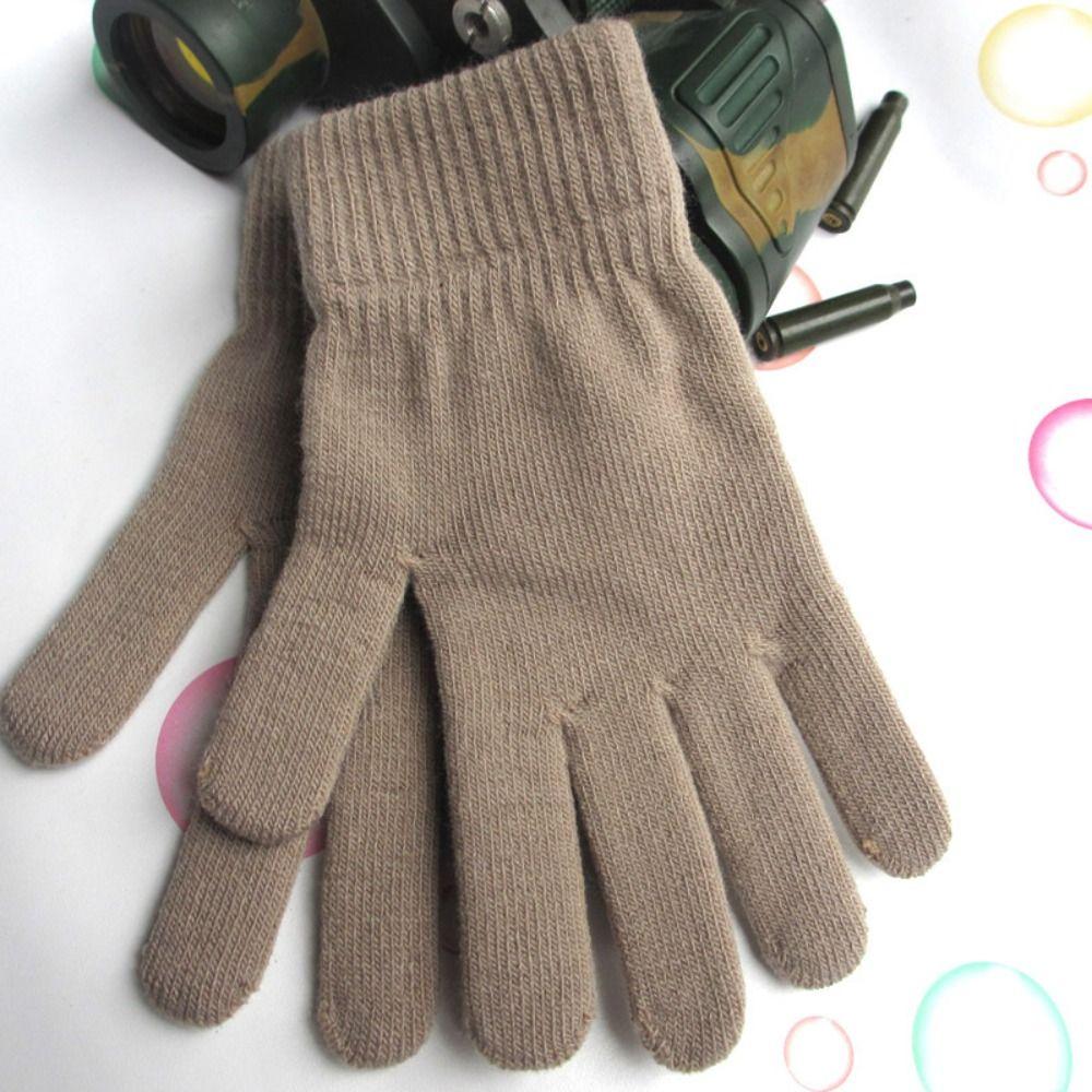 Plush Lining Full Fingered Gloves Thicken Women Men Mittens Ribbed Knitted Gloves  Daily Wear