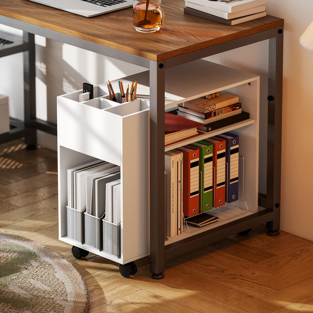 Printer Stand Printer Table with Divided Compartment, Shelves for Office, 70 X 34 X 60 Cm, White