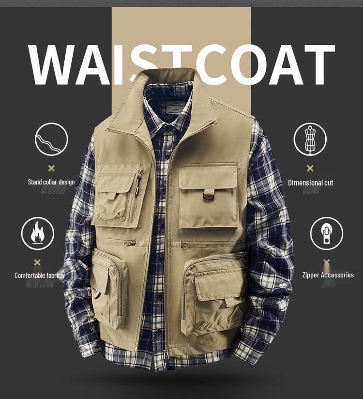 Men's Outdoor Workwear Multi-Pocket Vest - Thin, Sleeveless Fishing & Photography Jacket