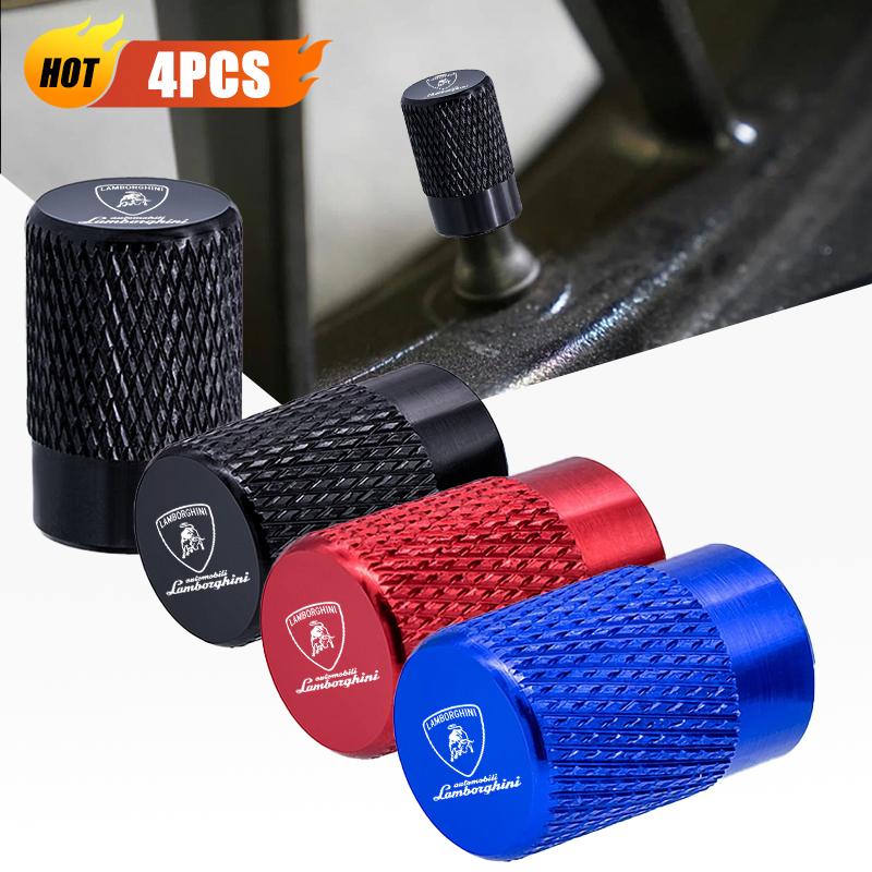 4Pcs Car LOGO Wheel Tire Valve Stems Caps Aluminum Tyre Rim Stem Covers Airdust Waterproof For Lamborghini Urus HuracanAventador