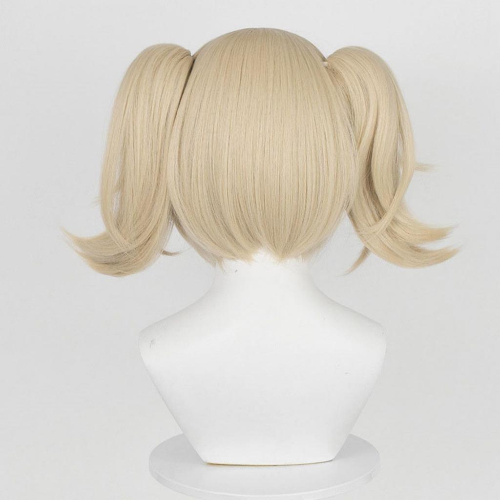 Gold Short Wig with Twin Perfect for and with Wig Perfect for Cultural and School Tail, Cosplay, Games, Disguises. Heat-Resistant Net. Halloween,