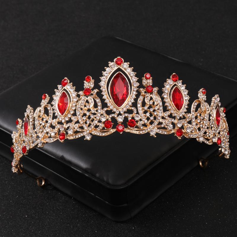 Baroque Red Crystal Tiaras and Crowns Prom Rhinestone Bridal Diadem Crown Taira for Women Wedding Hair Accessories Jewelry Crown