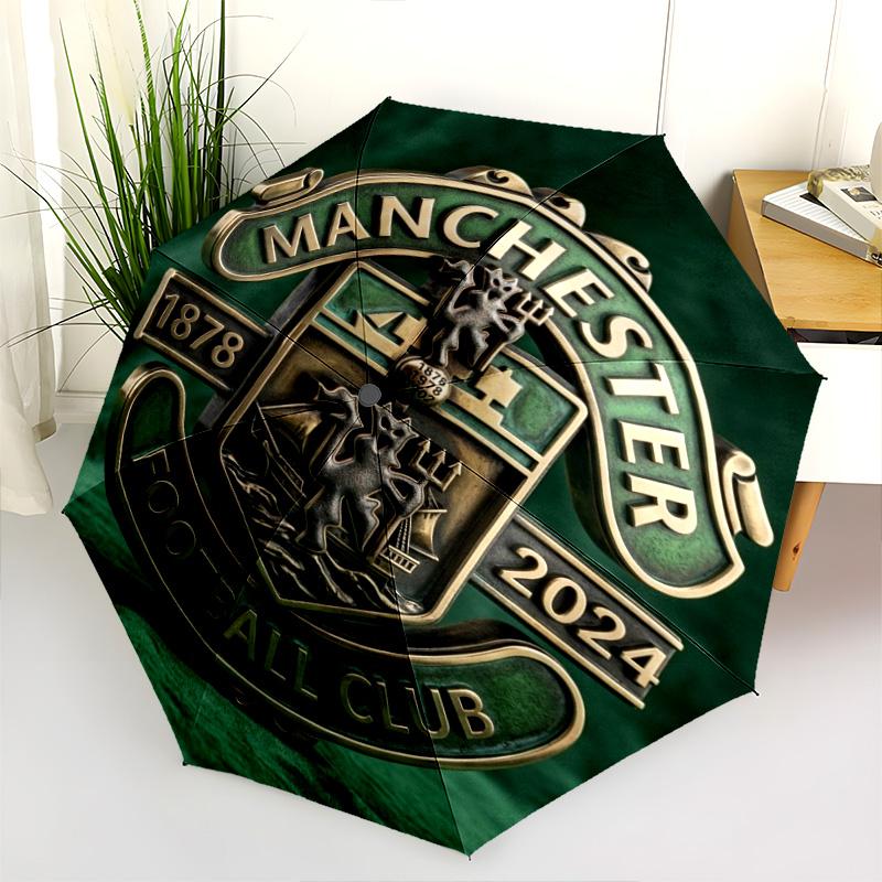 Manchester Football Club Logo Folding Umbrella 8 Paraphenoid Bones Durable Sun Umbrella Travel Umbrella