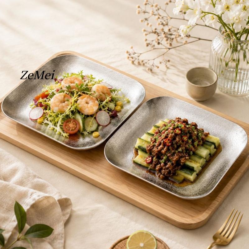 Light Gray Pure Titanium Rectangle Dinner Plate,Heat-Resistant Home Steak Plate Dinner Dishes Grill Tray Tableware,Kitchenware