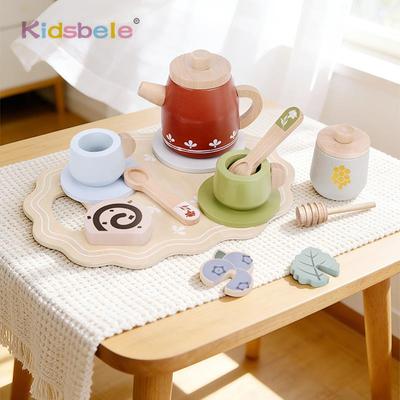 Wooden Afternoon Tea Set Kitchen Playset Accessories Early Educational Toy Role-playing Educational Toy Party Gift for Toddler