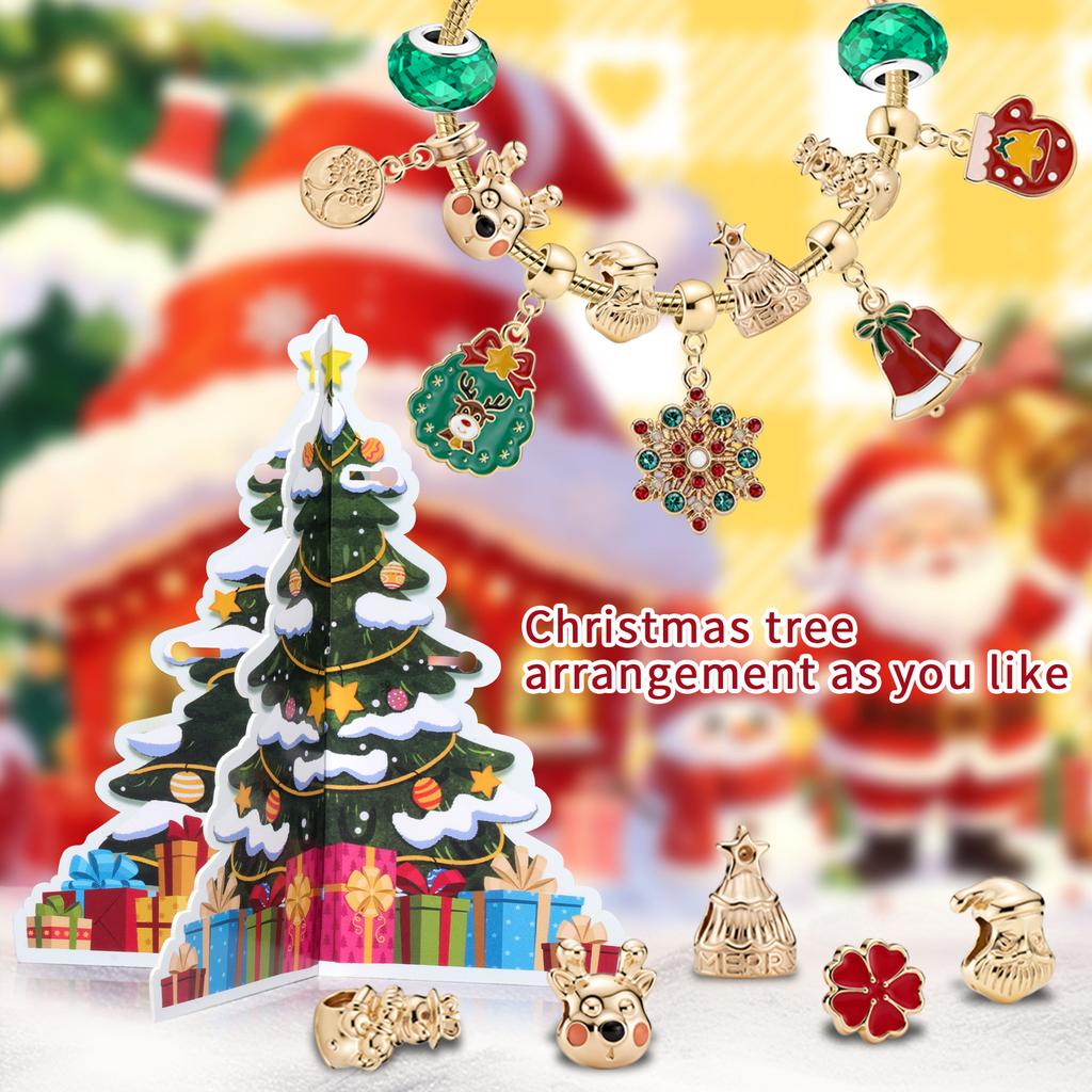Christmas Advent Calendar DIY Alloy Beaded Bracelet Kit 24 Grids Kids Crafts Jewelry Making Set Holiday Gift for Girls
