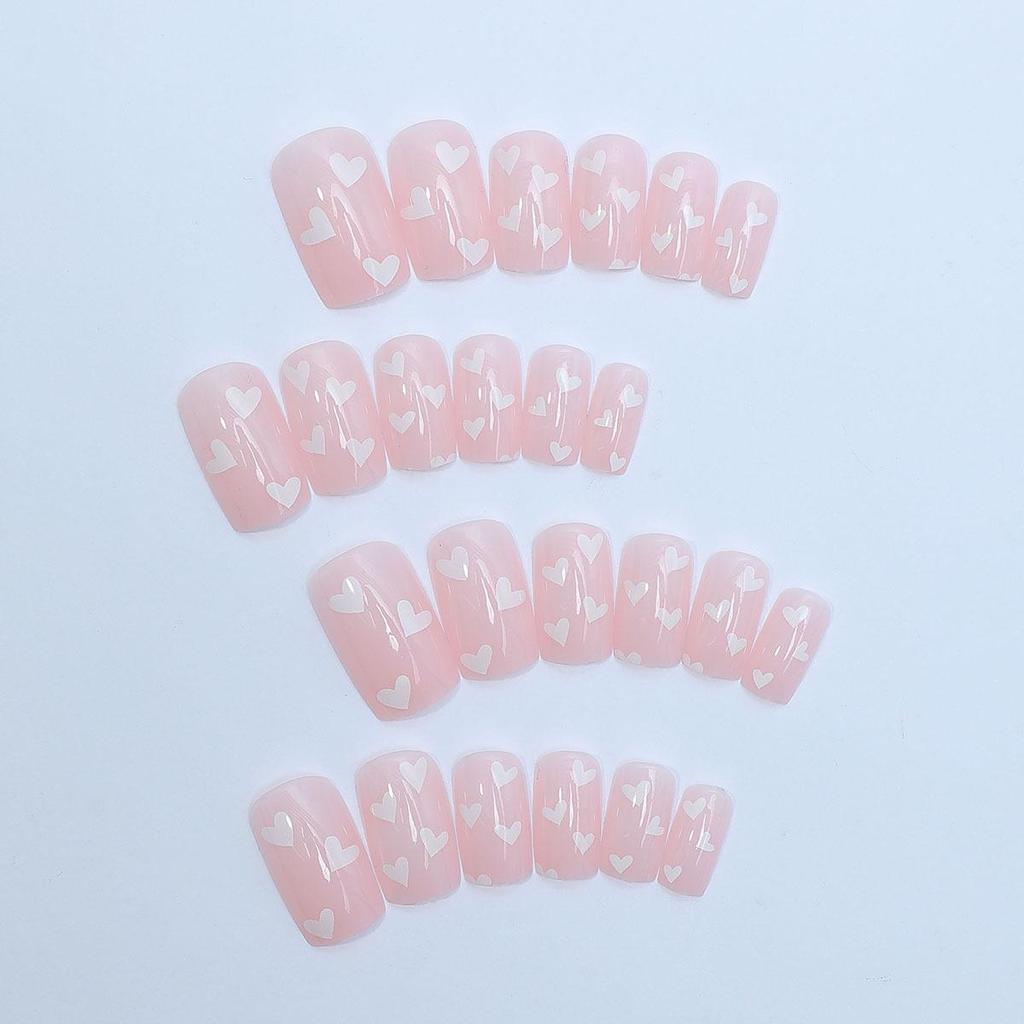 Rectangular Heart Print Press-On Nails - Removable Nail Art Tips