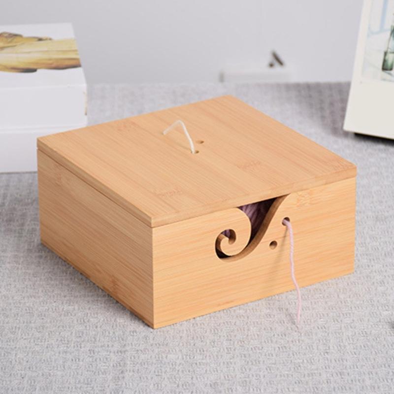Wood Yarn Bowl with Lid Knitting Bowl Knitting Wool Holder Knitting Wool Organizers with Carved Holes for Crocheting