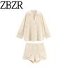 Za Autumn New Women Clothes 2025 Western Style Hollow Embroidery Shirts Casual Shorts 4786105 4786106