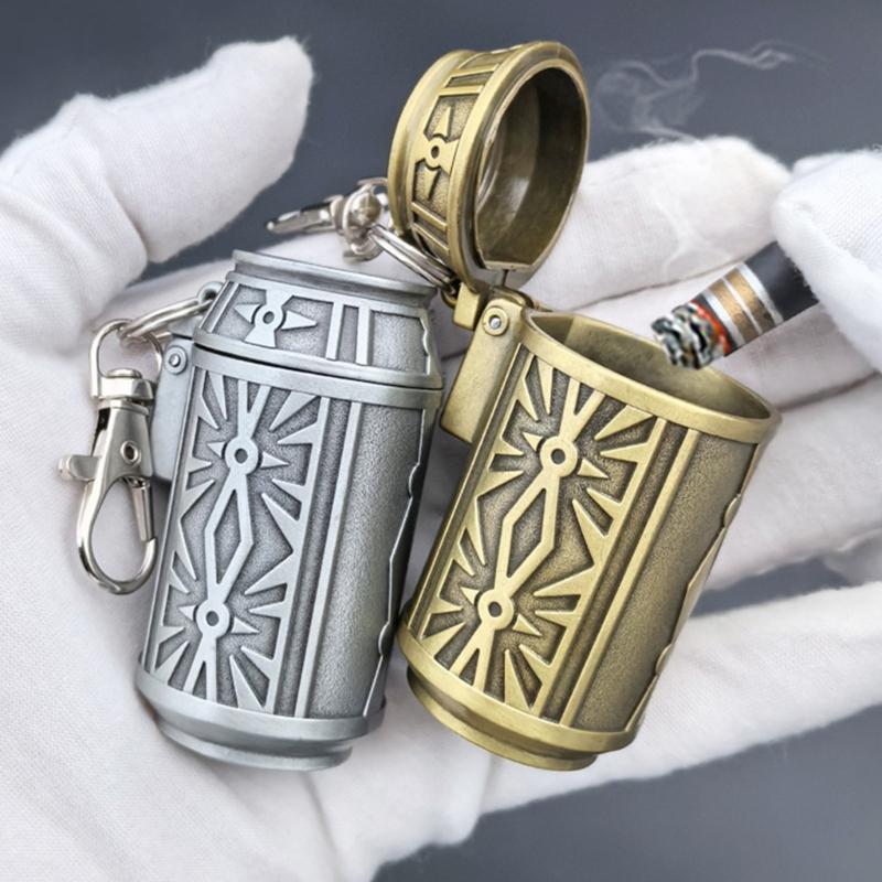 Car Interior Debris Tray with Lid, Metal Pocket Canister, Keychain Clip Metal Portable Ashtray for Daily Commute