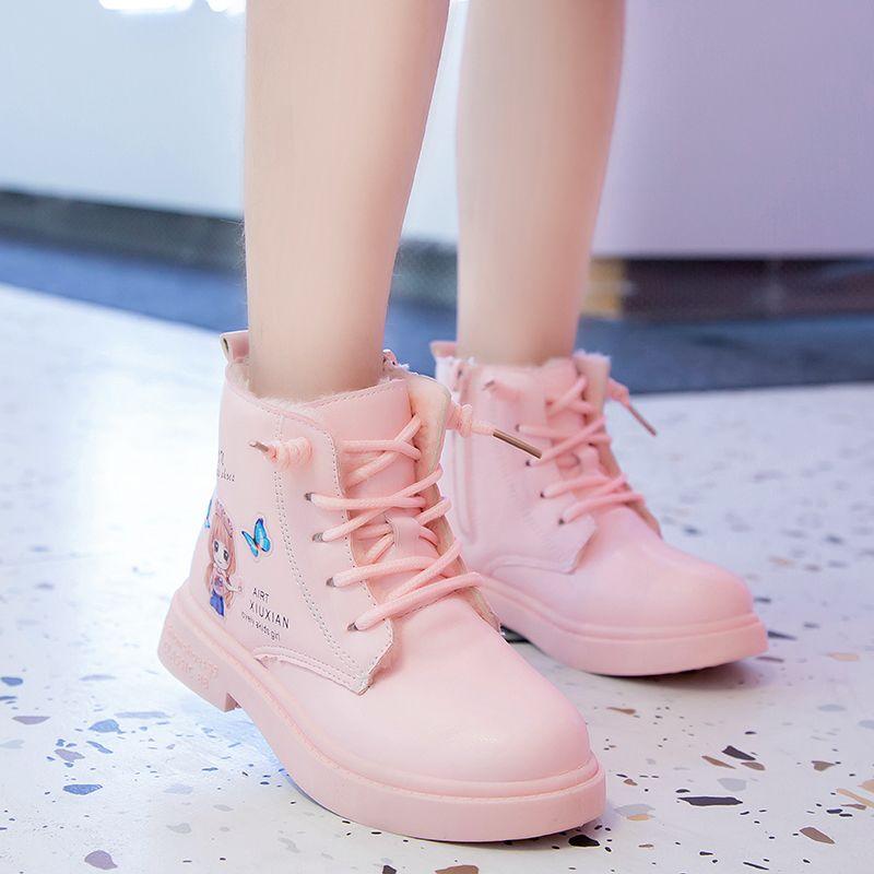 Girls' Princess Boots Autumn and Winter Children's Fashionable Fleece Leather Boots