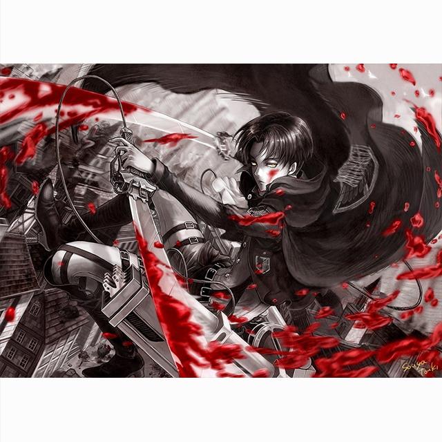 Solid Wood Frame Wall Art Attack On Titan Canvas Paintings Modular Levi Ackerman Pictures HD Printed Anime Poster Living Room Home Decor