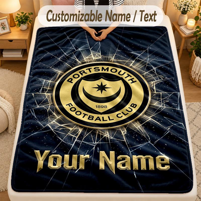Flannel BlanketPortsmouth FC Custom Name Text Personalized Soft Warm Throw Blanket Home Decor Gift