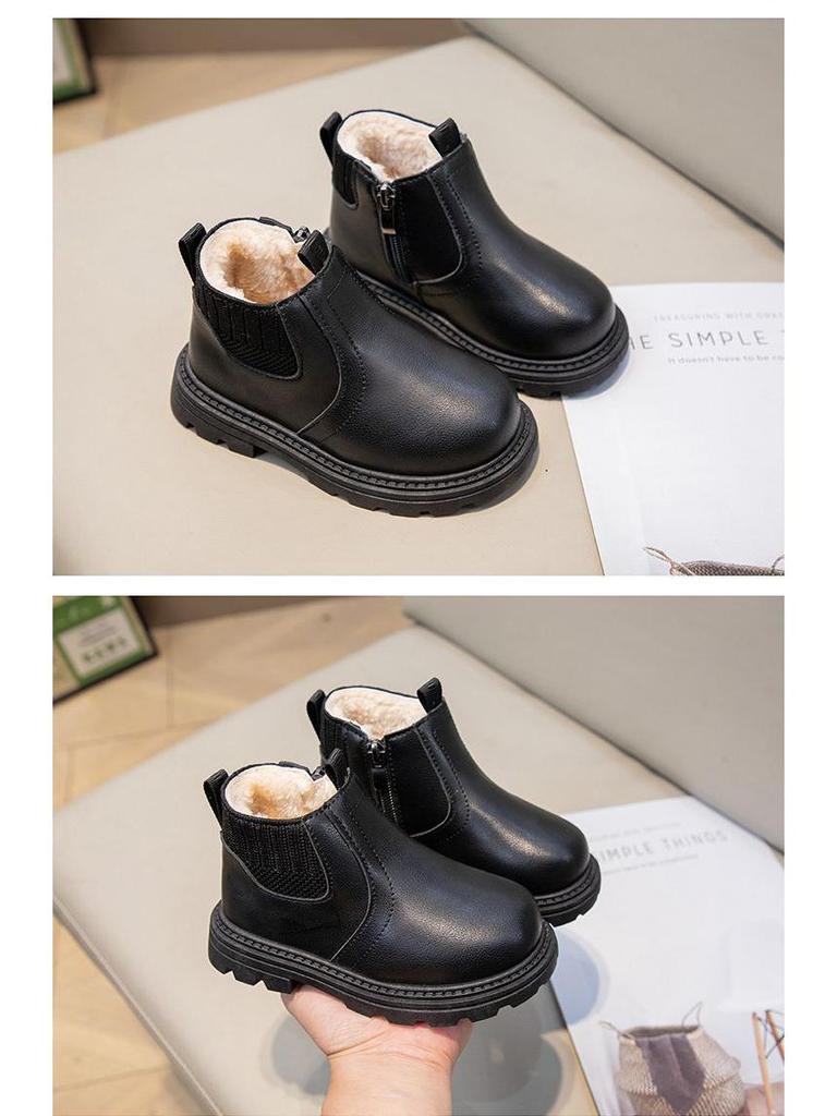 Children's Waterproof Martin Boots with Fleece Lining - Soft-Soled, Non-Slip, British Style Winter Boots