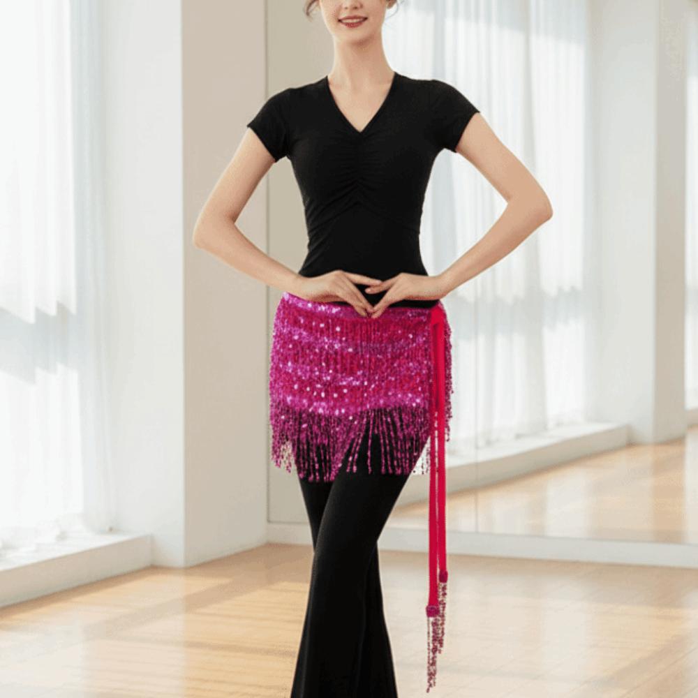Shiny Sequin Hipscarf 4-Row Dance Wrap-skirt Fringe Hipwrap Belly Dance Belt  Dancer