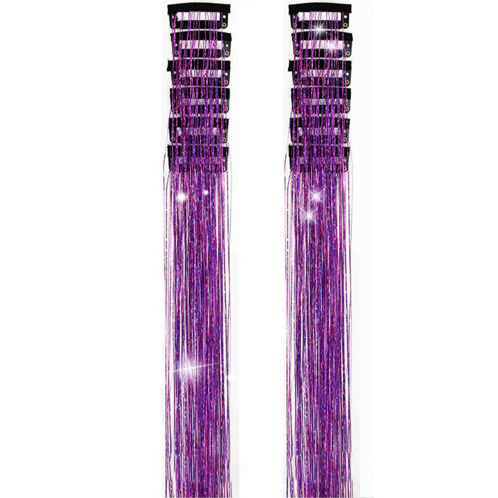 12 Strand Sparkles Tinsel Hair Extension High Temperature Silk Glitter Filament Hairpieces for Various Outfit Occasion