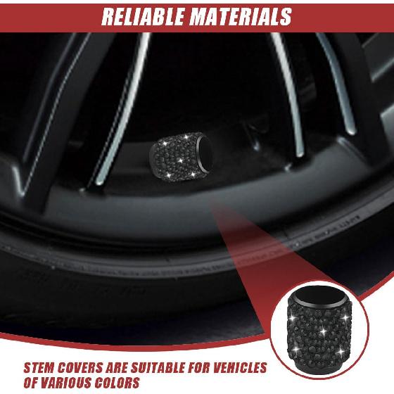 4PCS Bling Crystal Diamond Tire Stem Valve Caps- Handmade Shinny Rhinestone Car Wheel Tire Valve Caps for Women- Attractive Dustproof Valve Stem