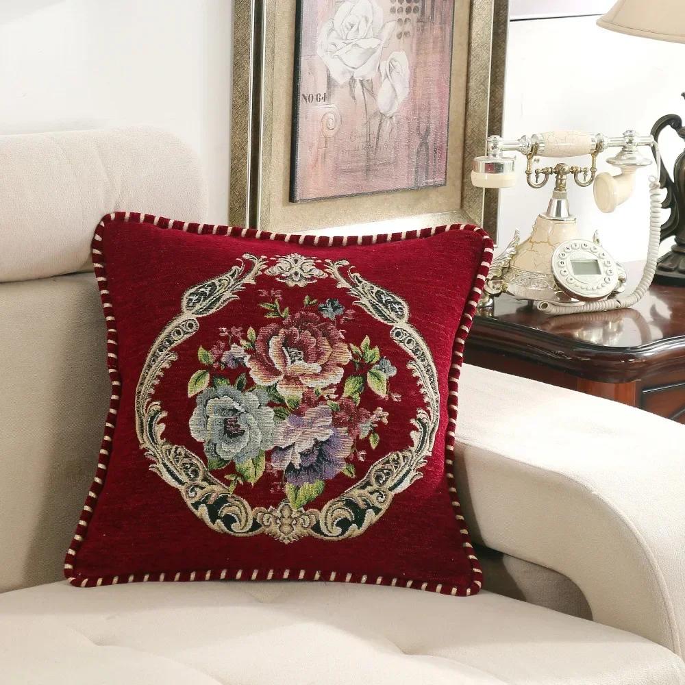 

Embroidered Flowers Jacquard Cushion Cover 48x48CM Light Luxury Home Bed Headrest Pillowcase Car Office Sofa Seat Decor 48x48cm винний