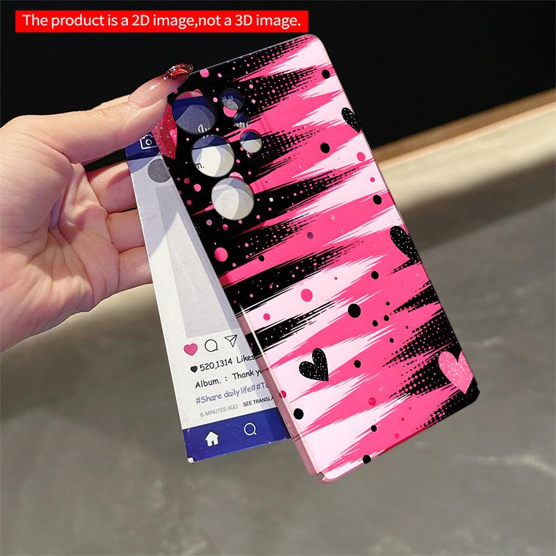 2DFlat Samsung phone case Pink Black Heart Brushstroke Phone Case Applicable to Galaxy S22 S23 S24 S25ULTRA S26 A12 A13 A14 A15 A16  A34 A35 A54 A55