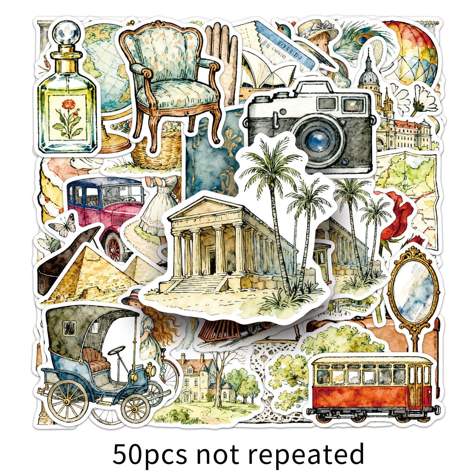 

50 Ретро Наклеек Путешественницы: Нарисовано от руки, Водонепроницаемый, Креативный декор для блокнотов