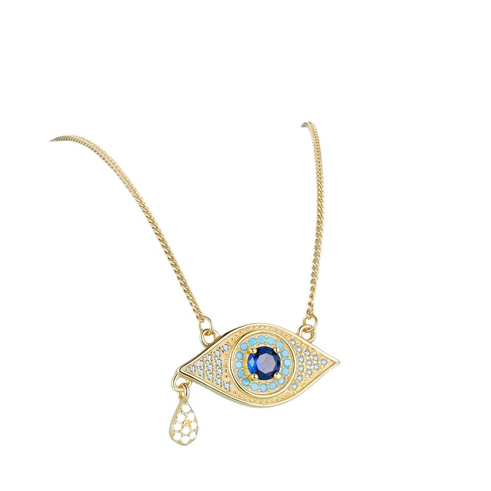 

Sterling Silver Devil s Eye Necklace Pendant Zircon Dainty Trend Adjustable Chain for Lucky Women Fine Jewelry Gift золотий