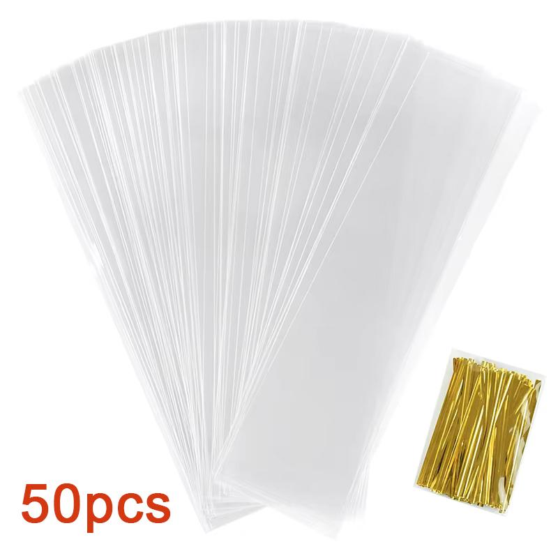 

100/50 шт. Рождественские прозрачные упаковочные пакеты для конфет из хавов OPP, пластиковые пакеты для конфет, свадебные, детские, для дня рождения, вечеринки 50pcs